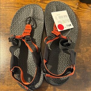 Kids Black Sandals with Red Accents - Adjustable Straps